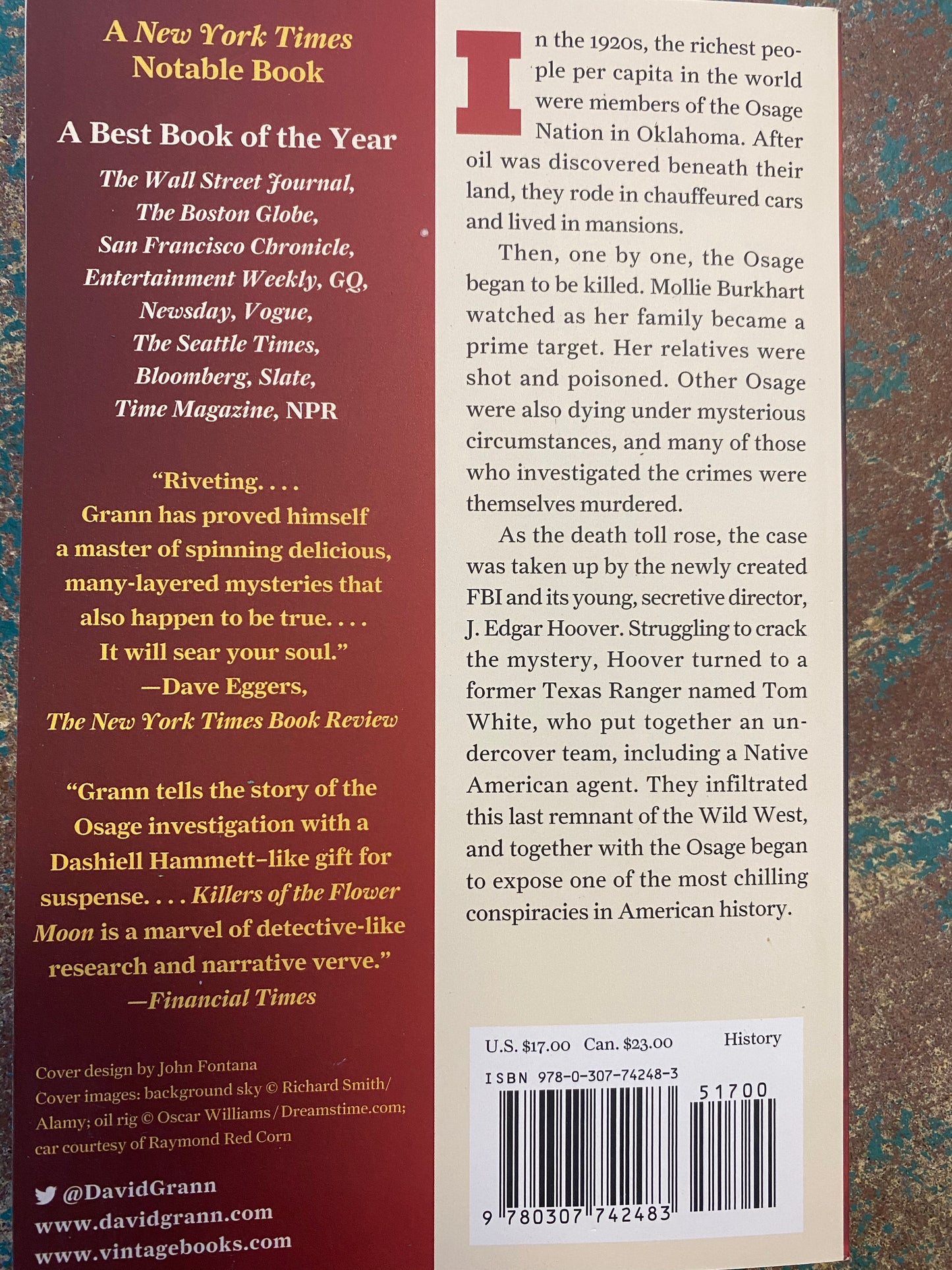 Paperback “Killers of the Flower Moon” by D. Grann