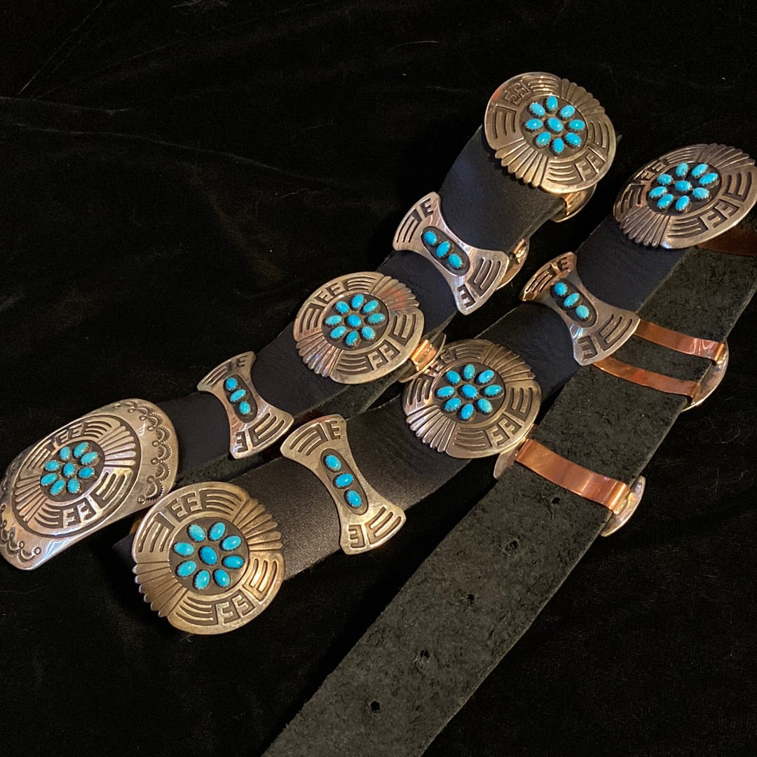 48" Rosco Scott Turquoise Concho Belt, Cuff, and Post Earrings Set