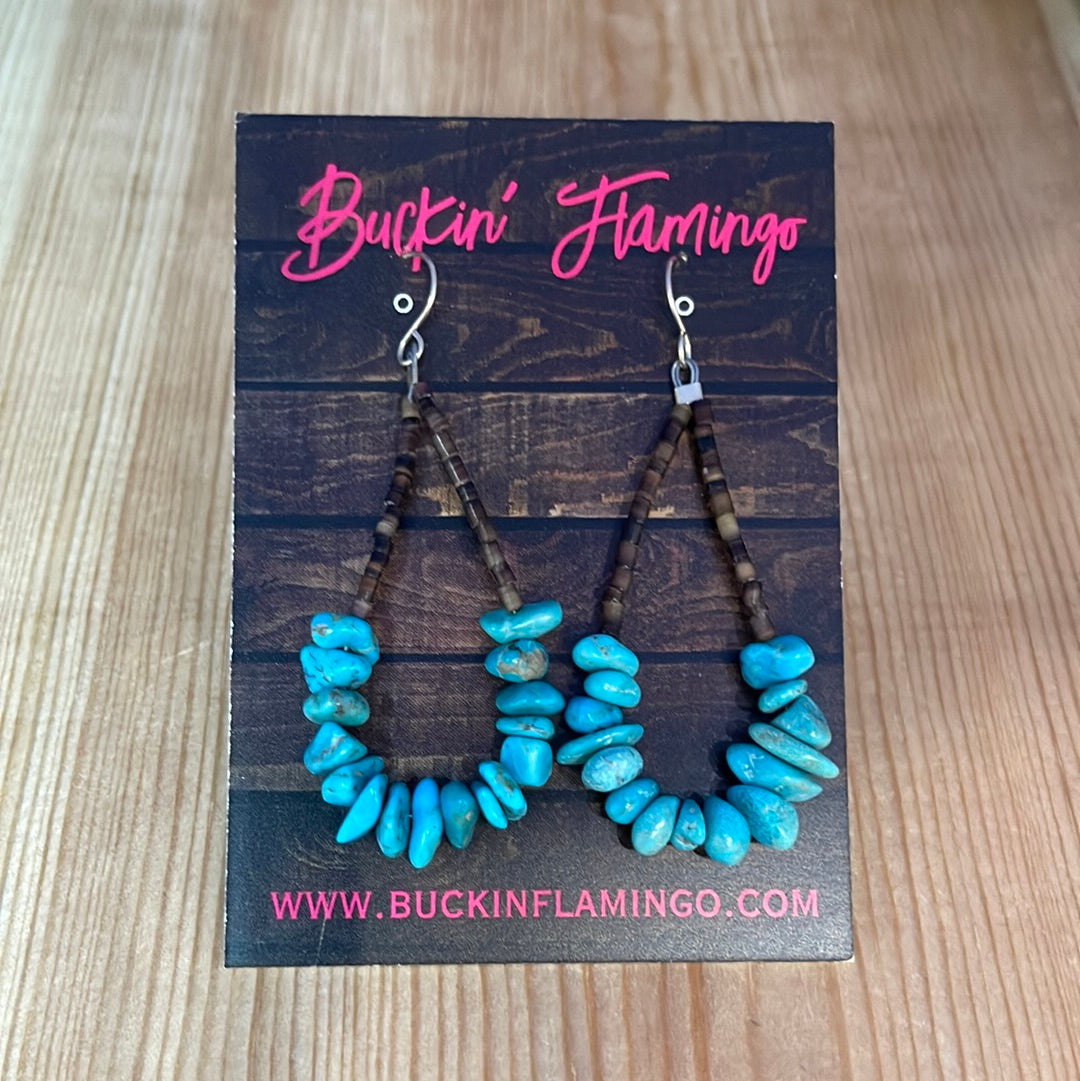 Sleeping Beauty Turquoise with Pin Shell Dangle Earrings