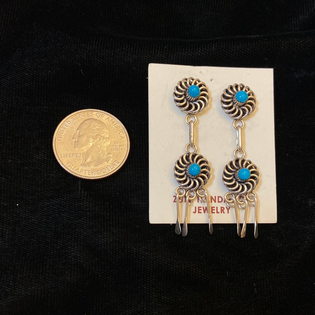 Zuni made Dainty Turquoise Dangle Earrings