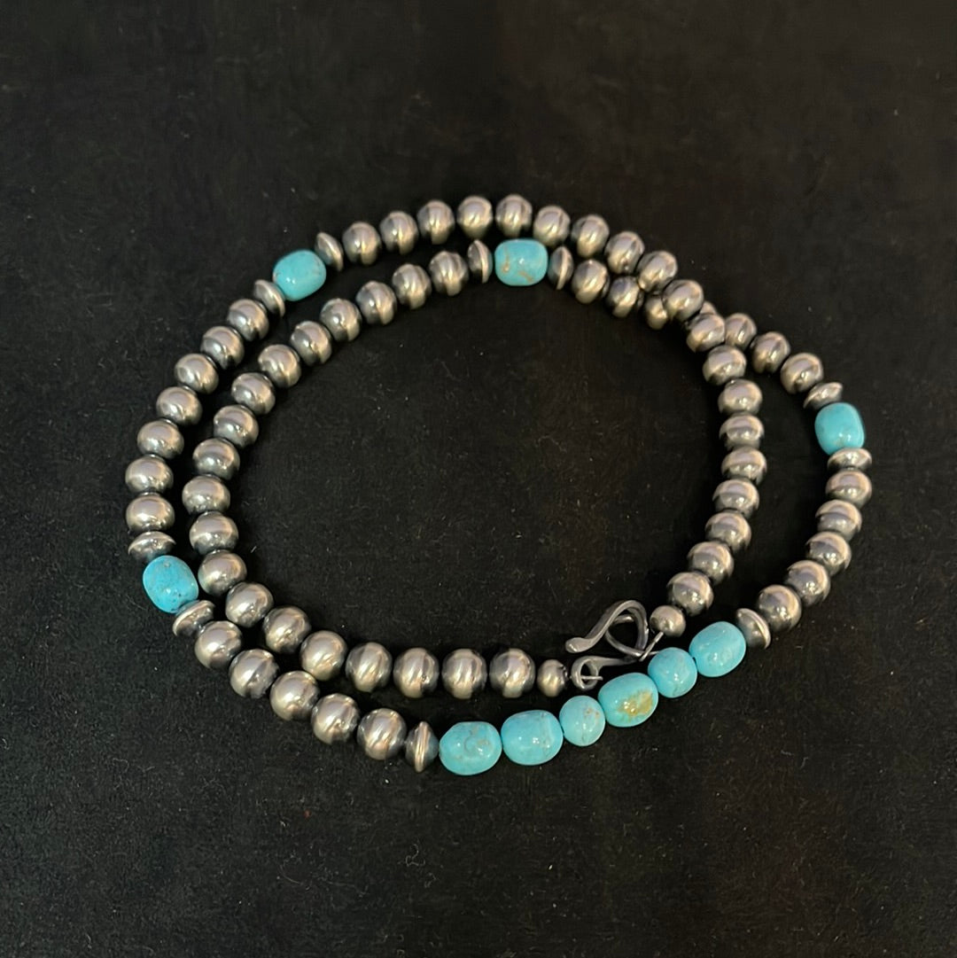 8mm Navajo Style Pearls with Sleeping Beauty Turquoise 26" Necklace
