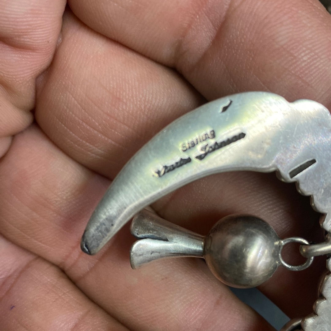 Kingman Spiderweb Turquoise Squash Blossom by Charles Johnson, Navajo