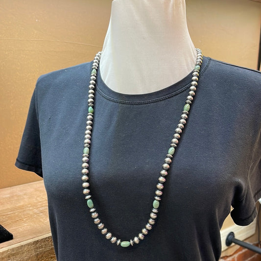 8mm Navajo Pearls with Royston Turquoise 32" Necklace