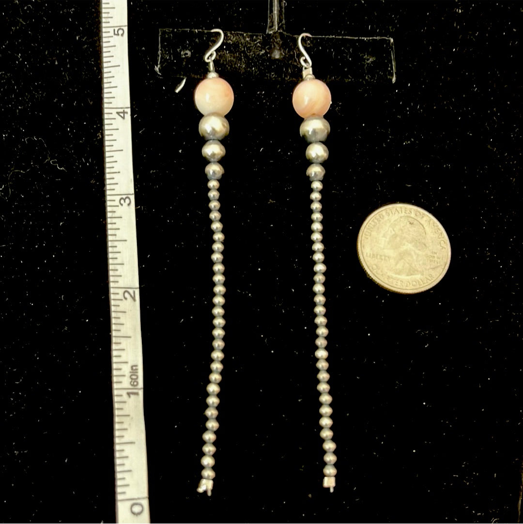 Pink Conch Shell and Navajo Pearl Dangle Earrings