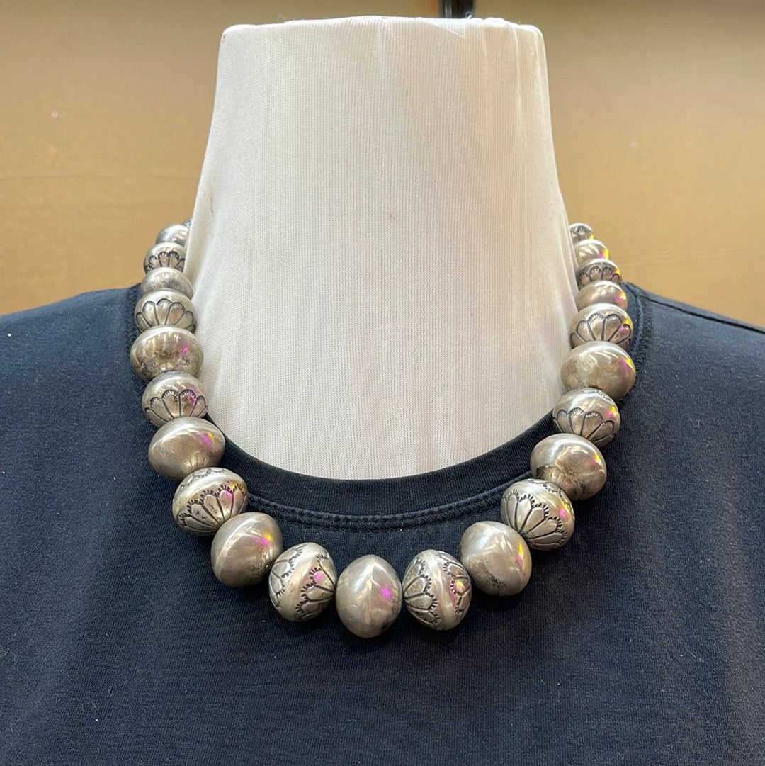 20" Handmade Graduated Navajo Pearls Necklace by Russell Sam, Navajo