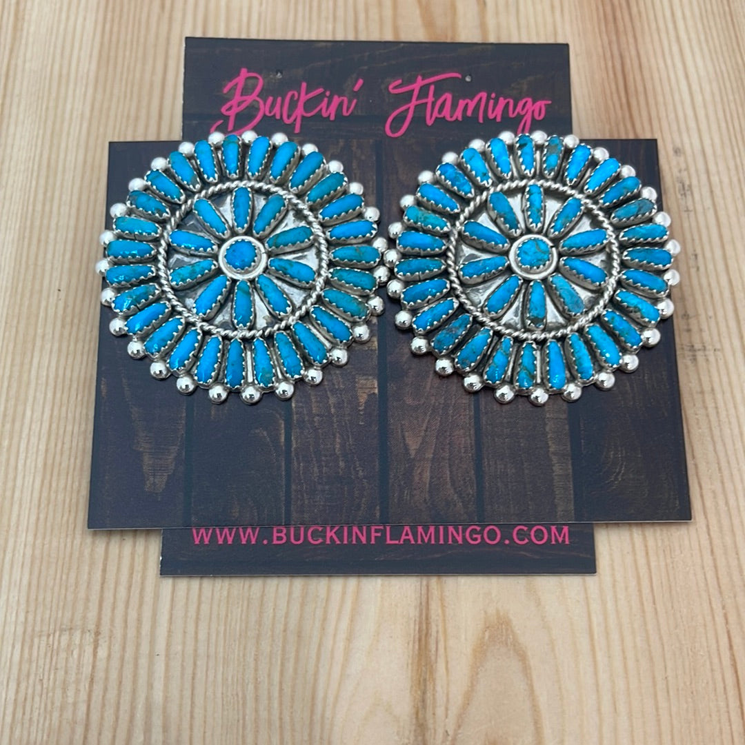 LOT 76 11/30 Sleeping Beauty Turquoise Cluster Post Earrings by Philene ByJoe, Navajo