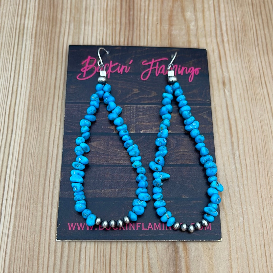Sleeping Beauty Turquoise & 3mm Navajo Pearl on Hook Earrings