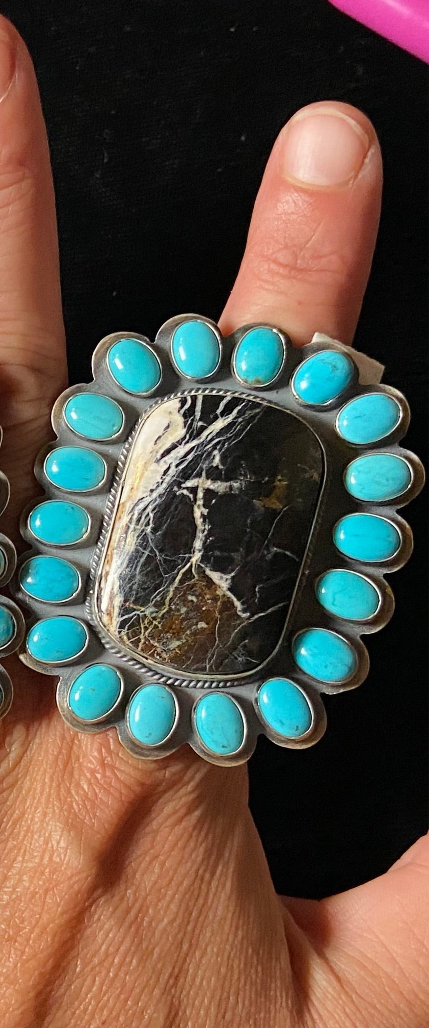 White Buffalo and Turquoise Adjustable Ring