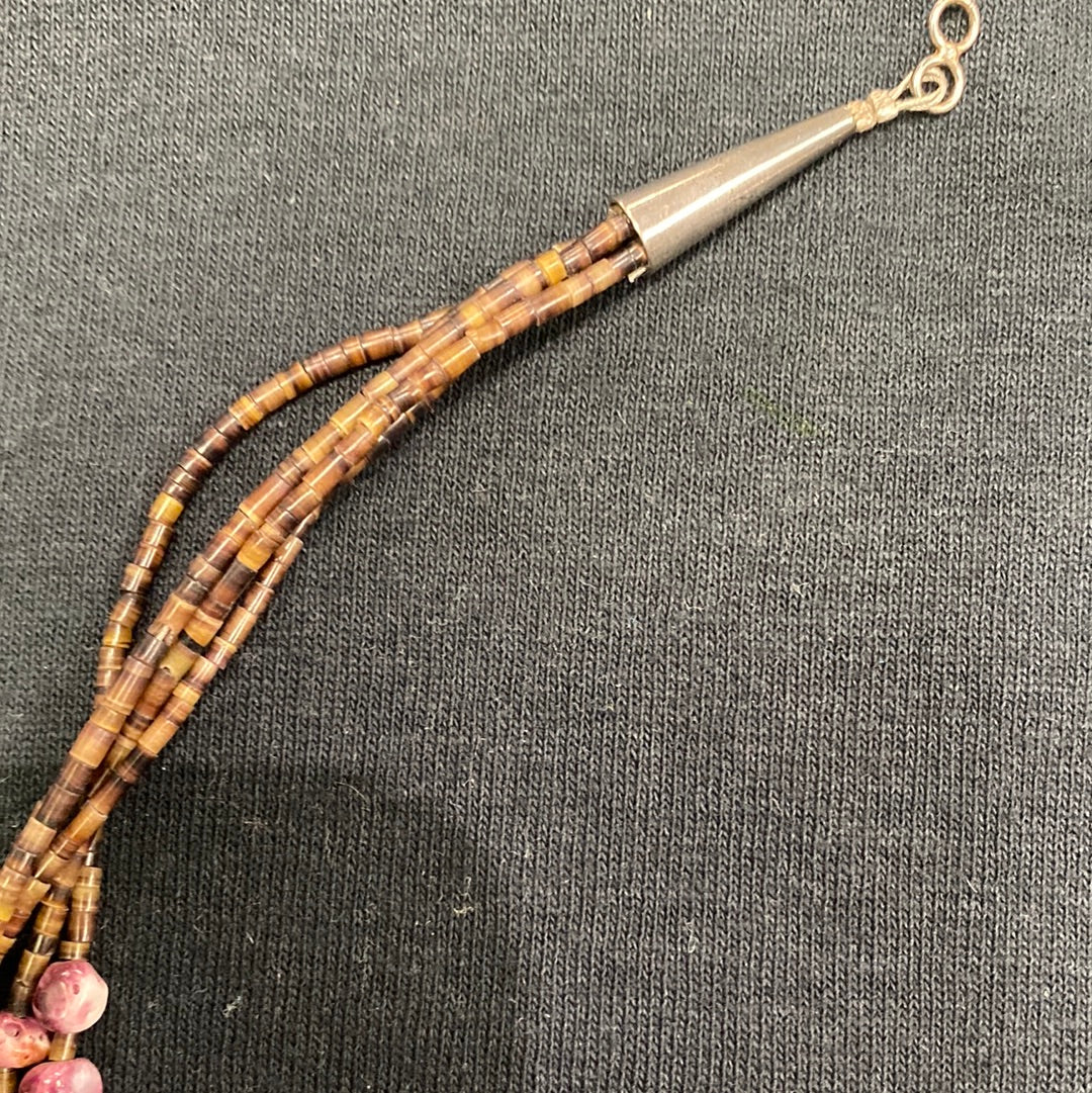 Native American made 5 strand purple spiney oyster shell necklace 30”