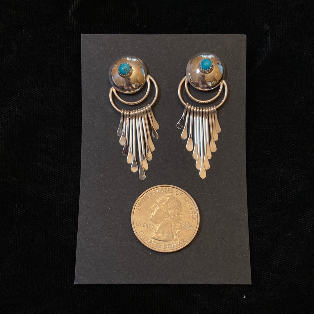 Post Earrings with Fringe & Turquoise