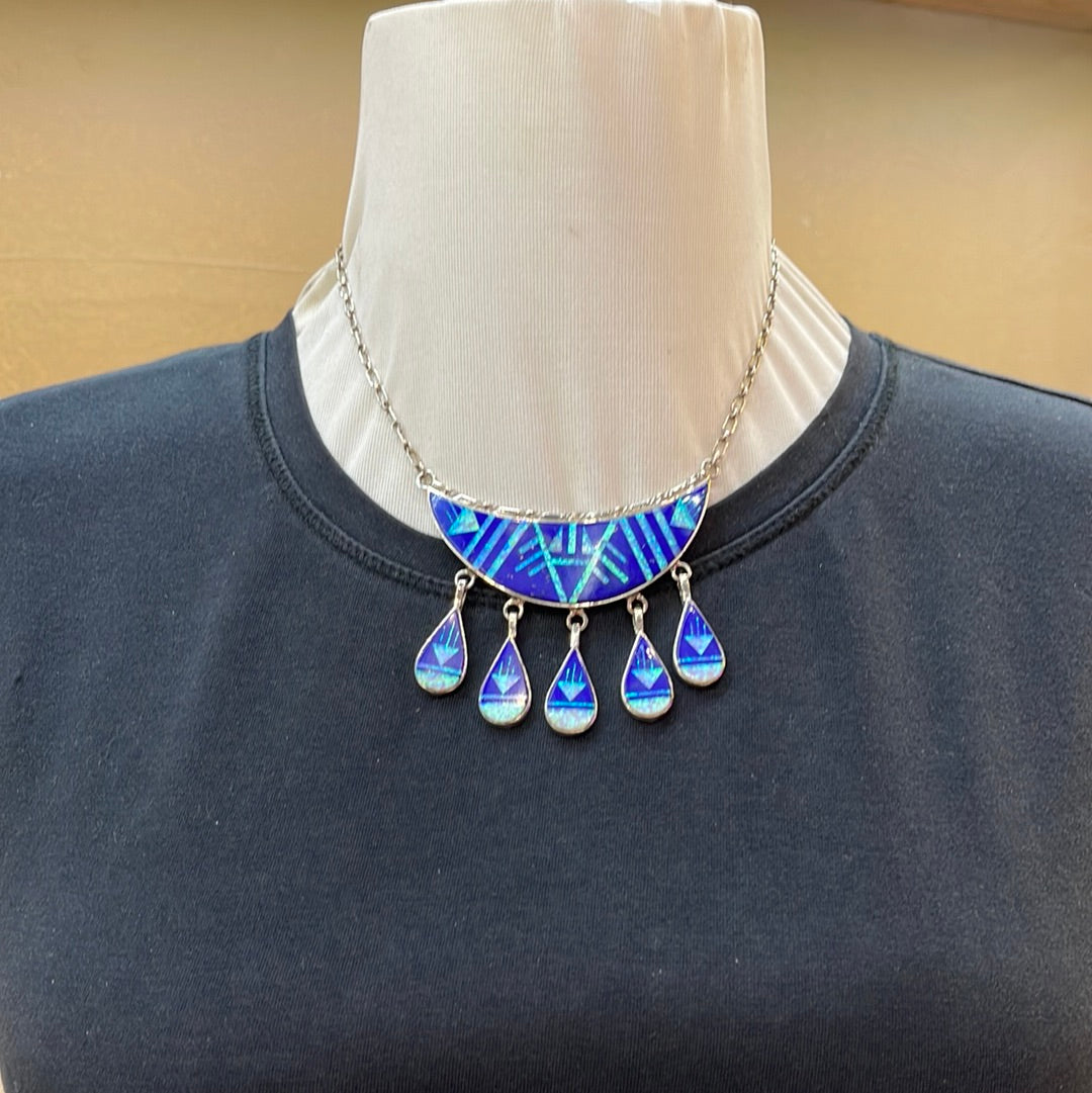 Vintage Lapis & Opal Inlay 16" Necklace