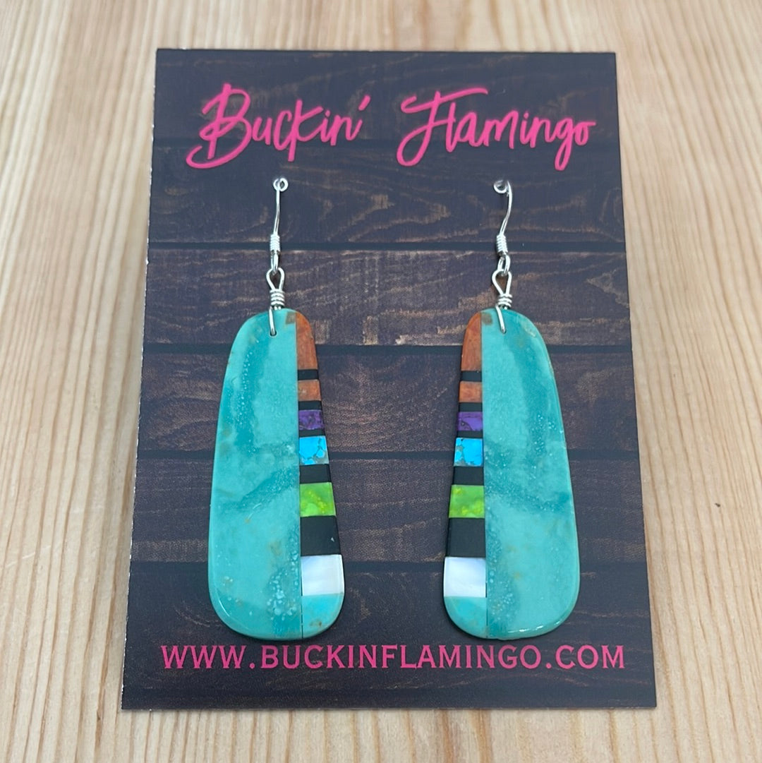 Green Turquoise Slab Inlay Hook Earrings