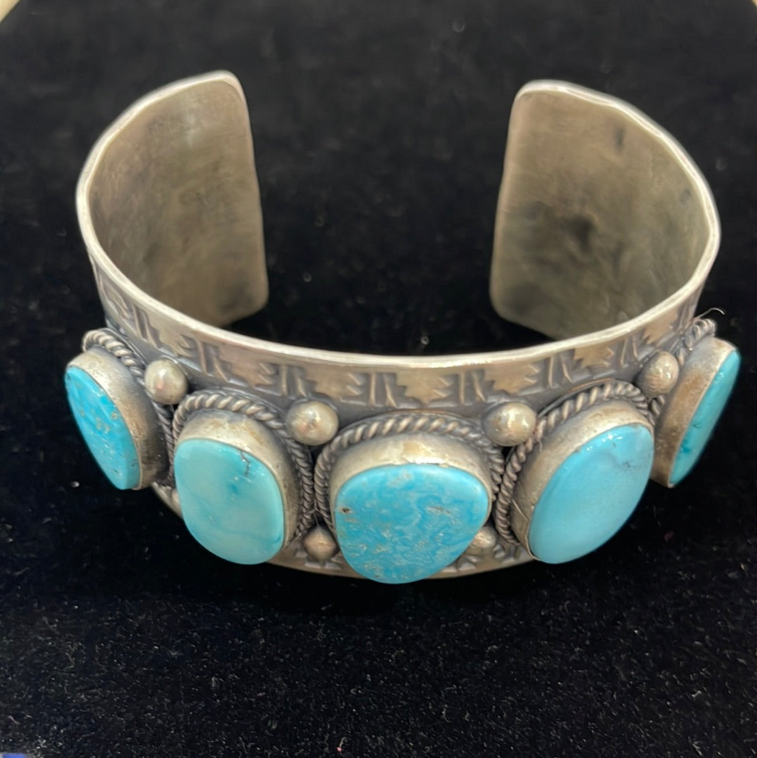White Water Turquoise Bracelet by Delbert Secatero