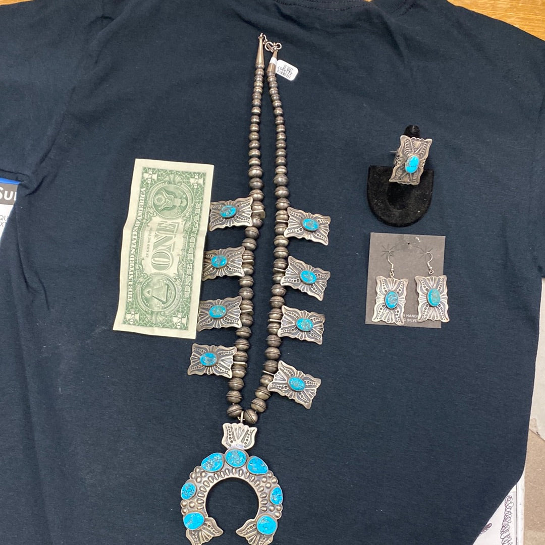 LOT 13 10/26 Squash Blossom 3 Piece Set by Shawn Cayatineto, Navajo