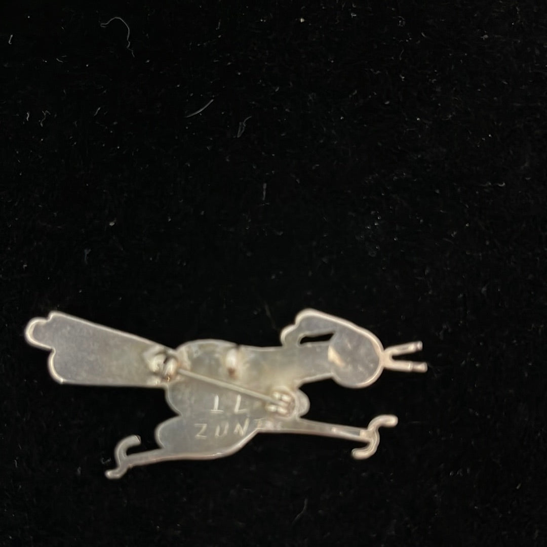 Mother of Pearl, Coral, Black Jet, and Sleeping Beauty Turquoise Inlay on a Roadrunner Pin/Brooch/Pendant