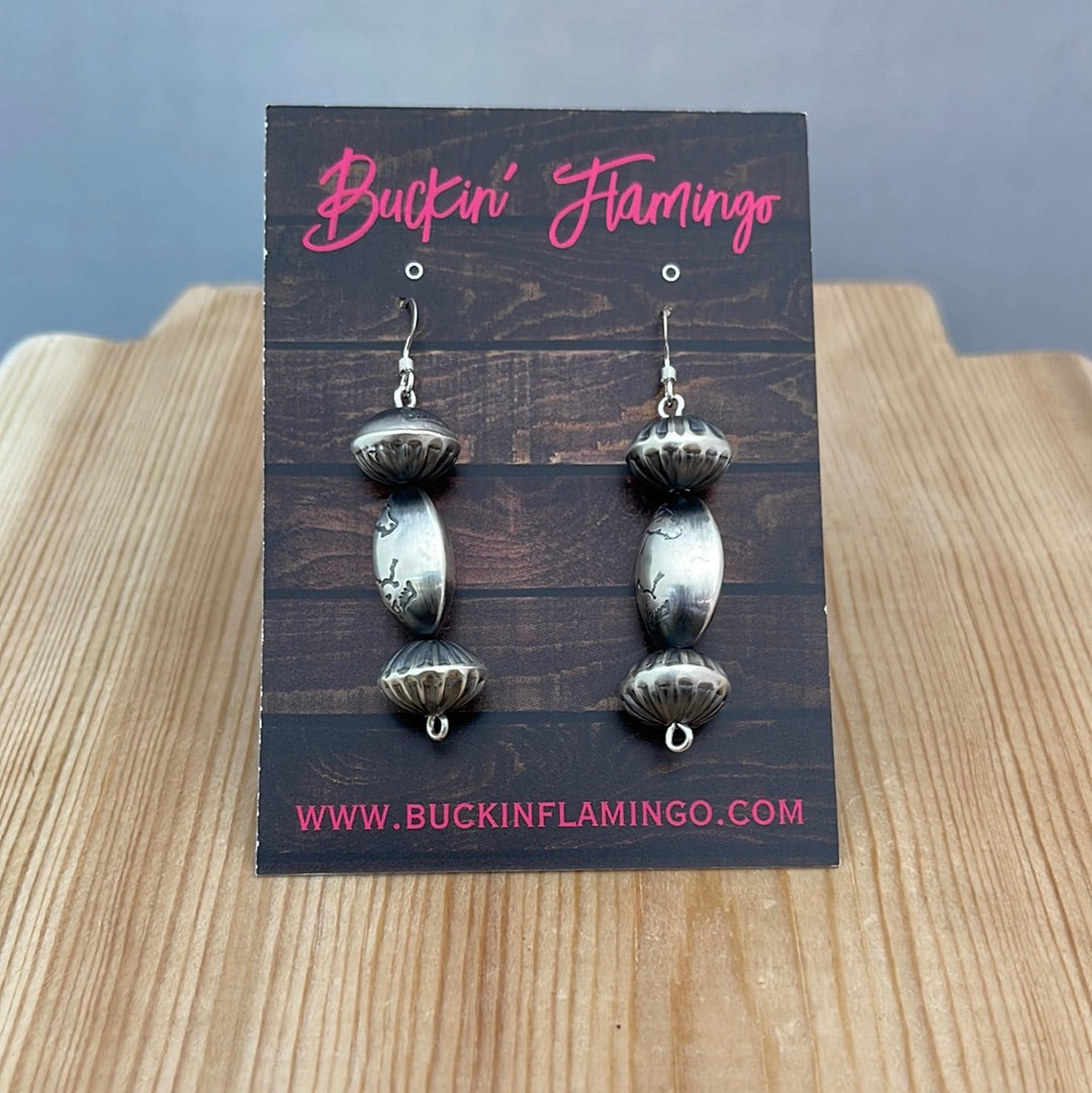 Silver Horse Stamped Bead Dangle Hook Earrings