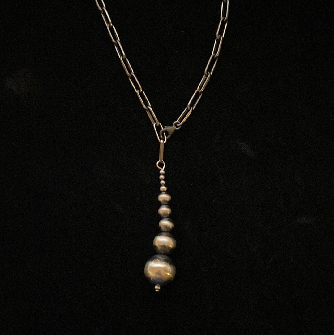 20" Lariat Paper Clip Chain with Navajo Pearls