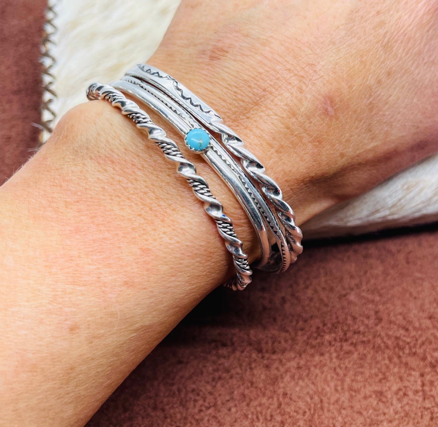 6"-6 3/4" Half Twist Stamped Sterling Silver Cuff by Elaine Tahe, Navajo