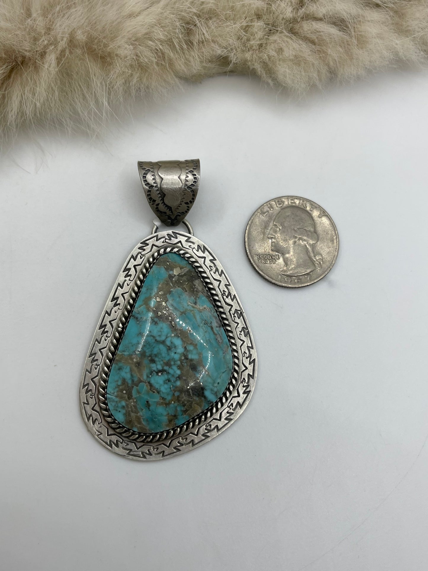 10mm Bail Kingman Turquoise Pendant, Marked L by Artist, Navajo