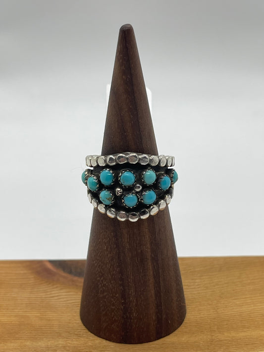 9.0 10 Stone Turquoise Ring by Bobby Platero, Navajo