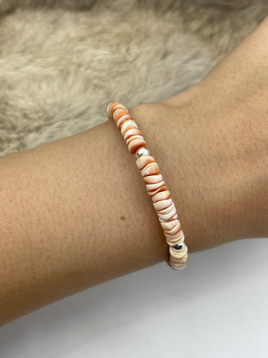 Up to 7" Pink Conch Shell Memory Wire Bracelet