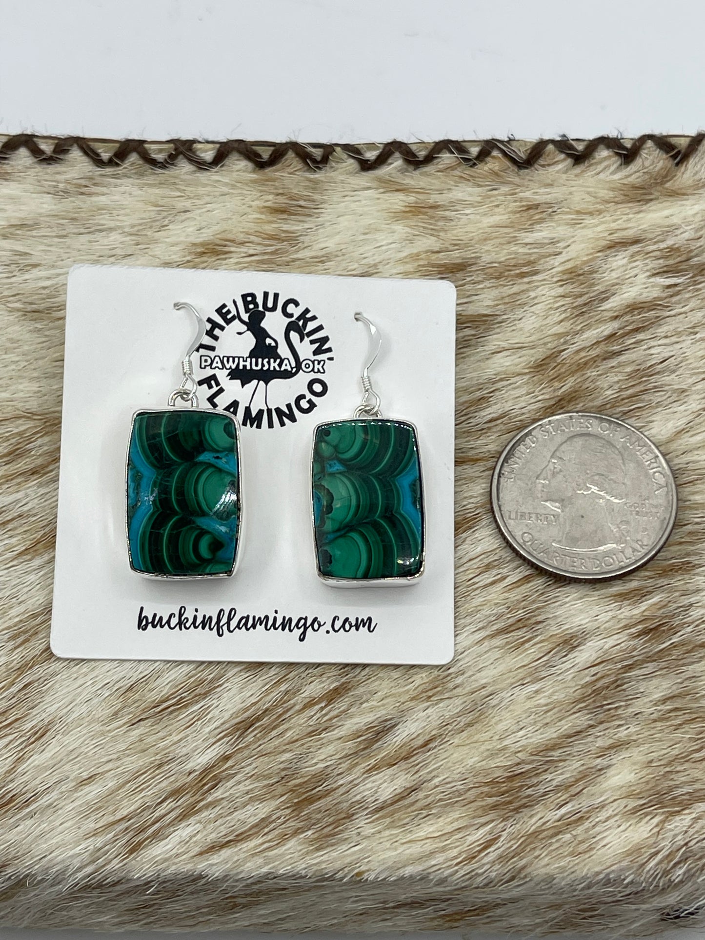 Malachite Chrysocolla Dangle Earrings by Alice Johnson, Navajo