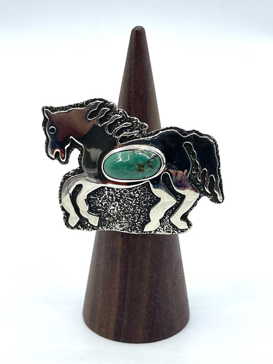 7.5 Royston Turquoise Horse Ring by Marie Jackson, Navajo