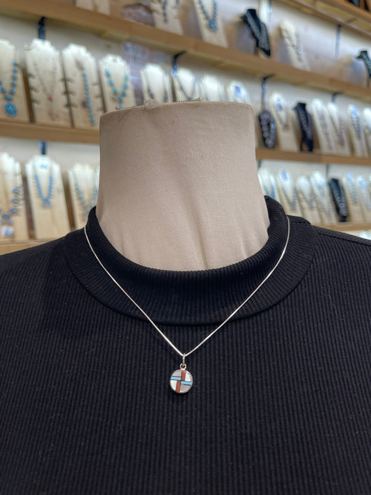 18" Chain with Inlaid Circle Pendant by James Cheama, Zuni