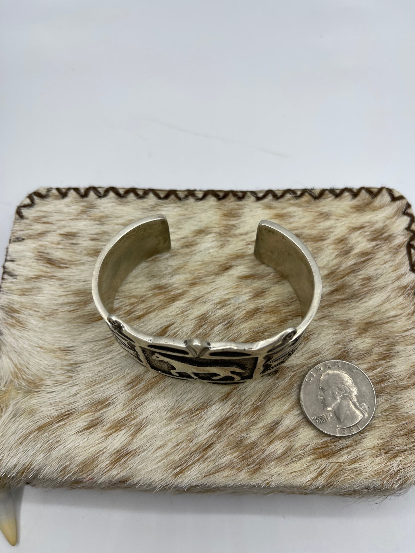 7" Heavy Silver Overlay Horse Cuff by Emerson Kinsel, Navajo