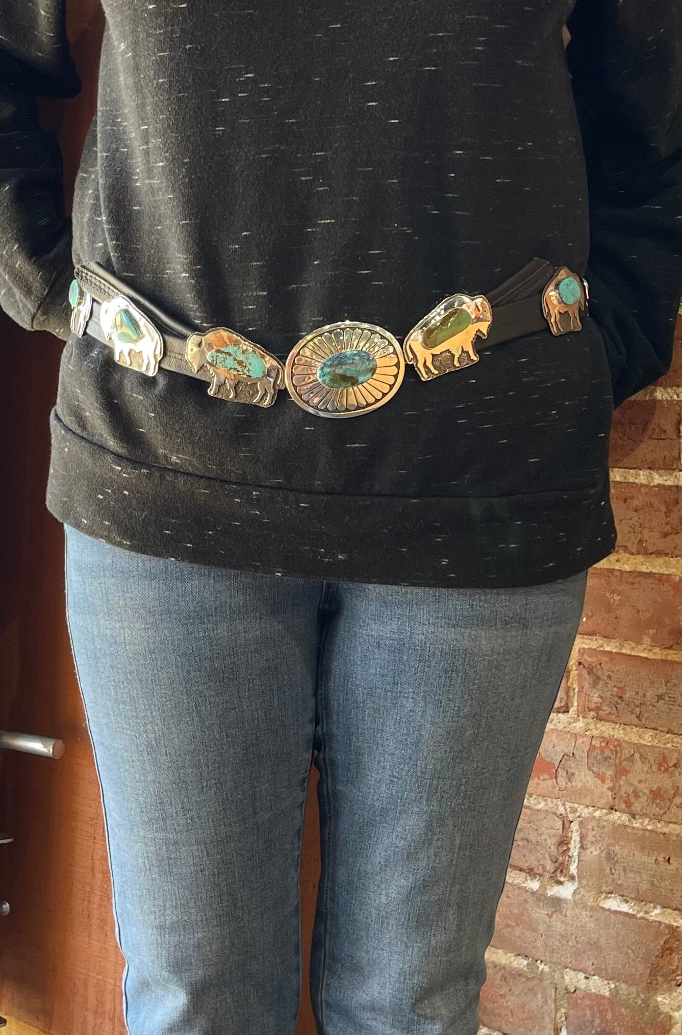 Morenci and #8 Turquoise Buffalo Belt and Cuff Set by Marie Jackson, Navajo