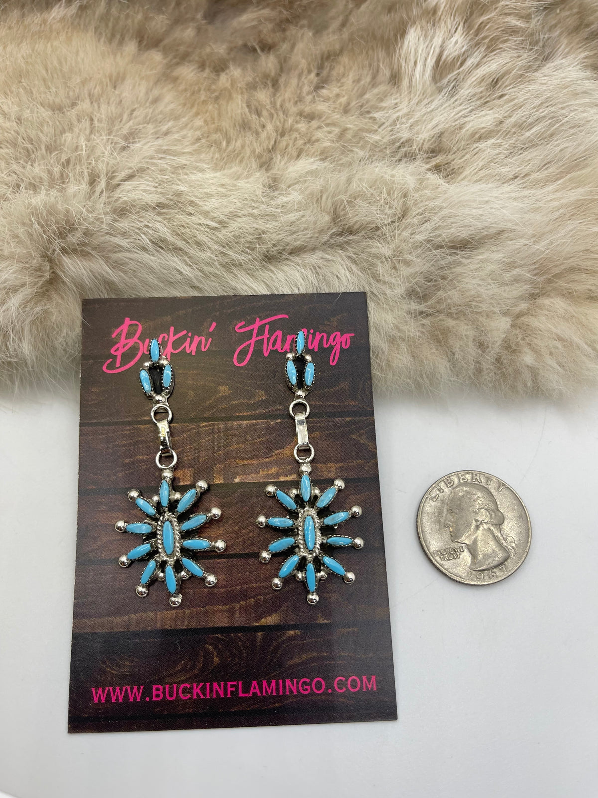 Turquoise Needlepoint Star Post Dangle Earrings by Evonne Hustito, Zuni