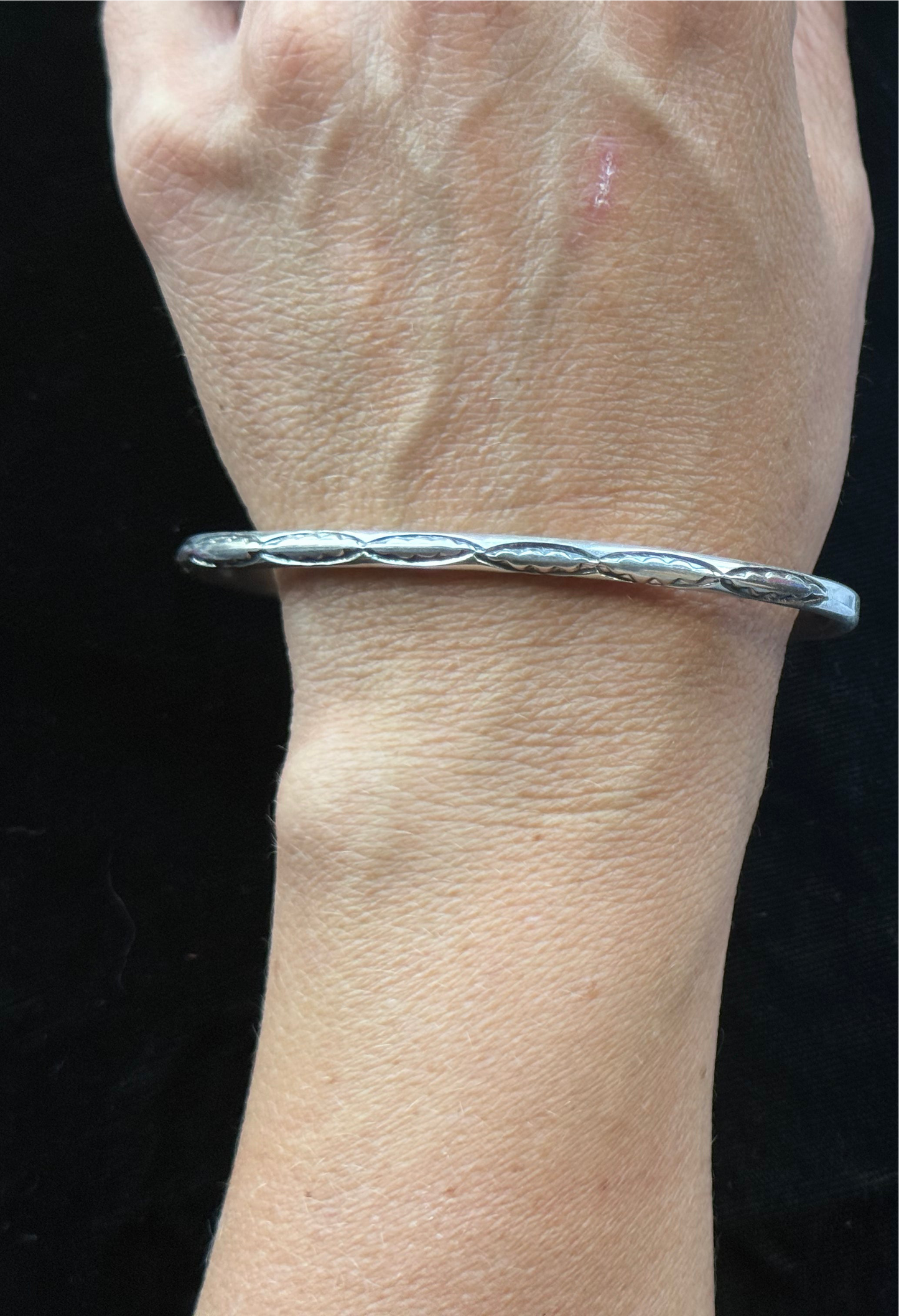 7"-8" Stamped Round Wire Cuff by Elaine Tahe, Navajo