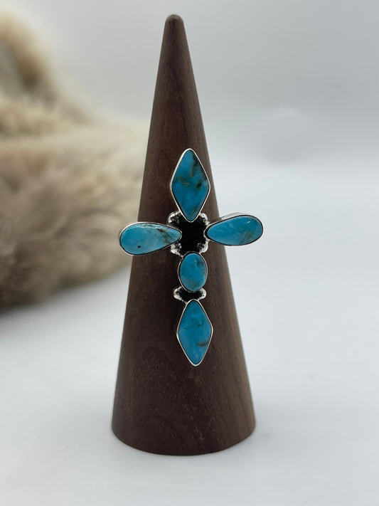 7.0 Blue Cross Turquoise Ring by Harold