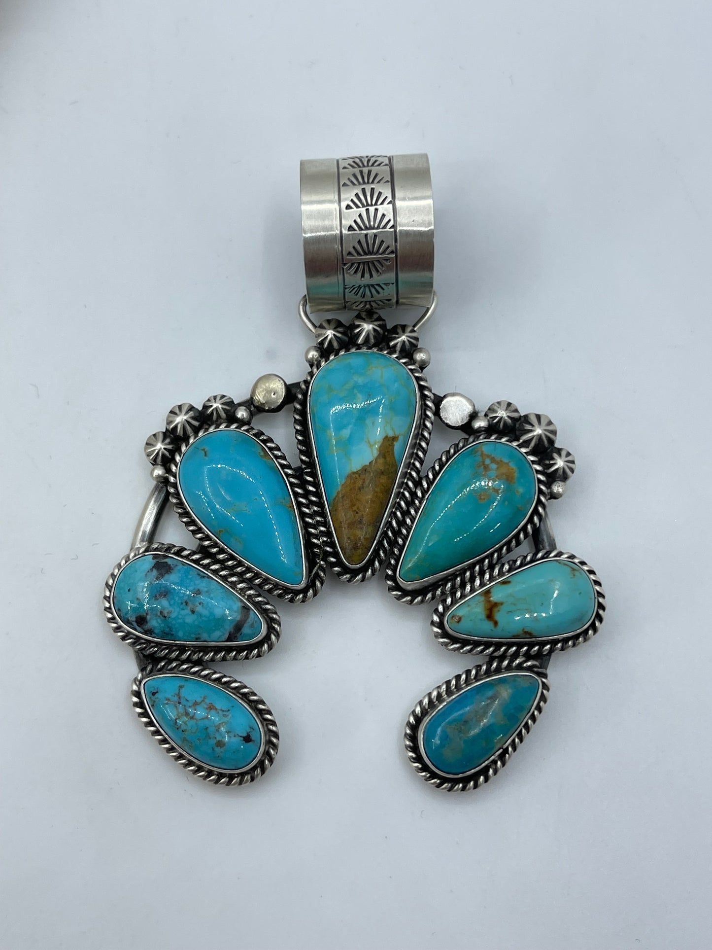 Kingman Turquoise Naja Pendant by Elouise Kee, Navajo