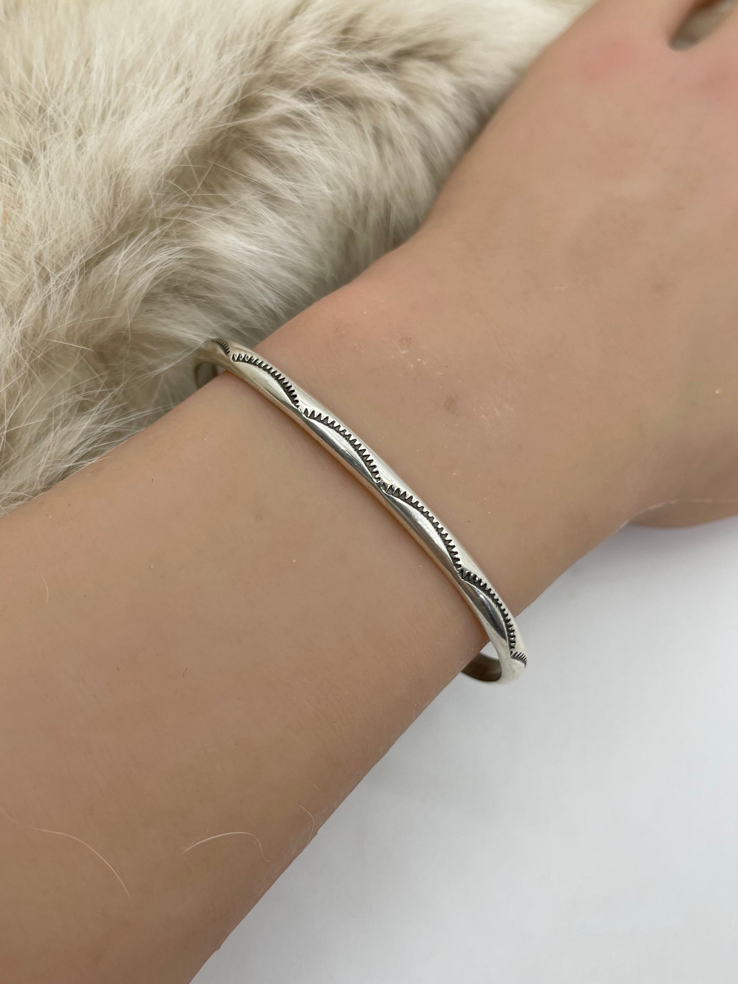 5.75"-7.5" Stamped Silver Stacker Band by Elaine Tahe, Navajo