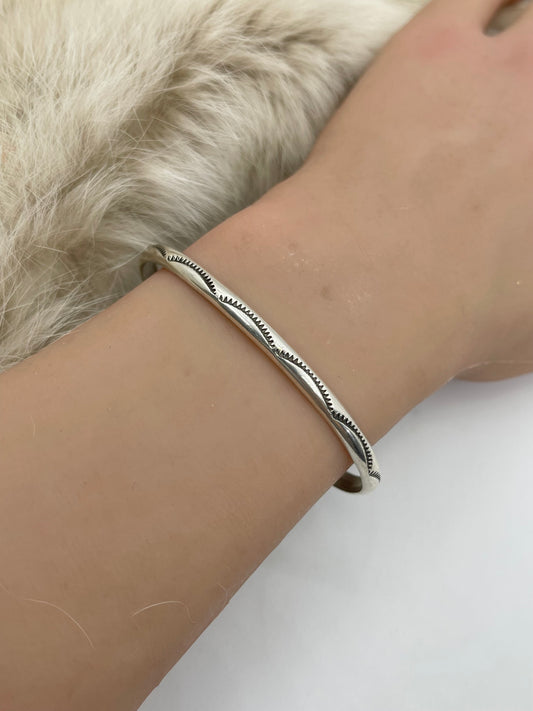 5.75"-7.5" Stamped Silver Stacker Band by Elaine Tahe, Navajo