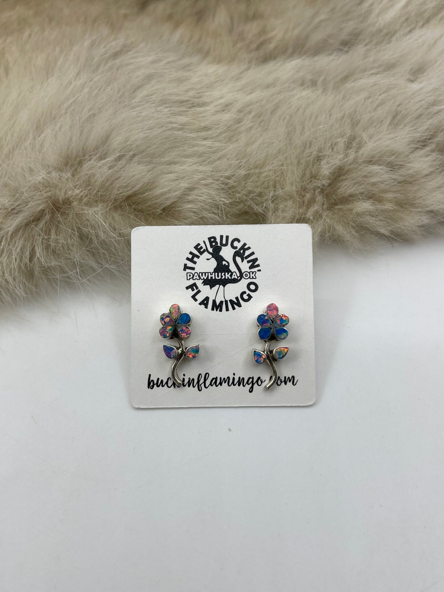 Blue Opal Flower Earrings by Donna Lasiloo, Zuni