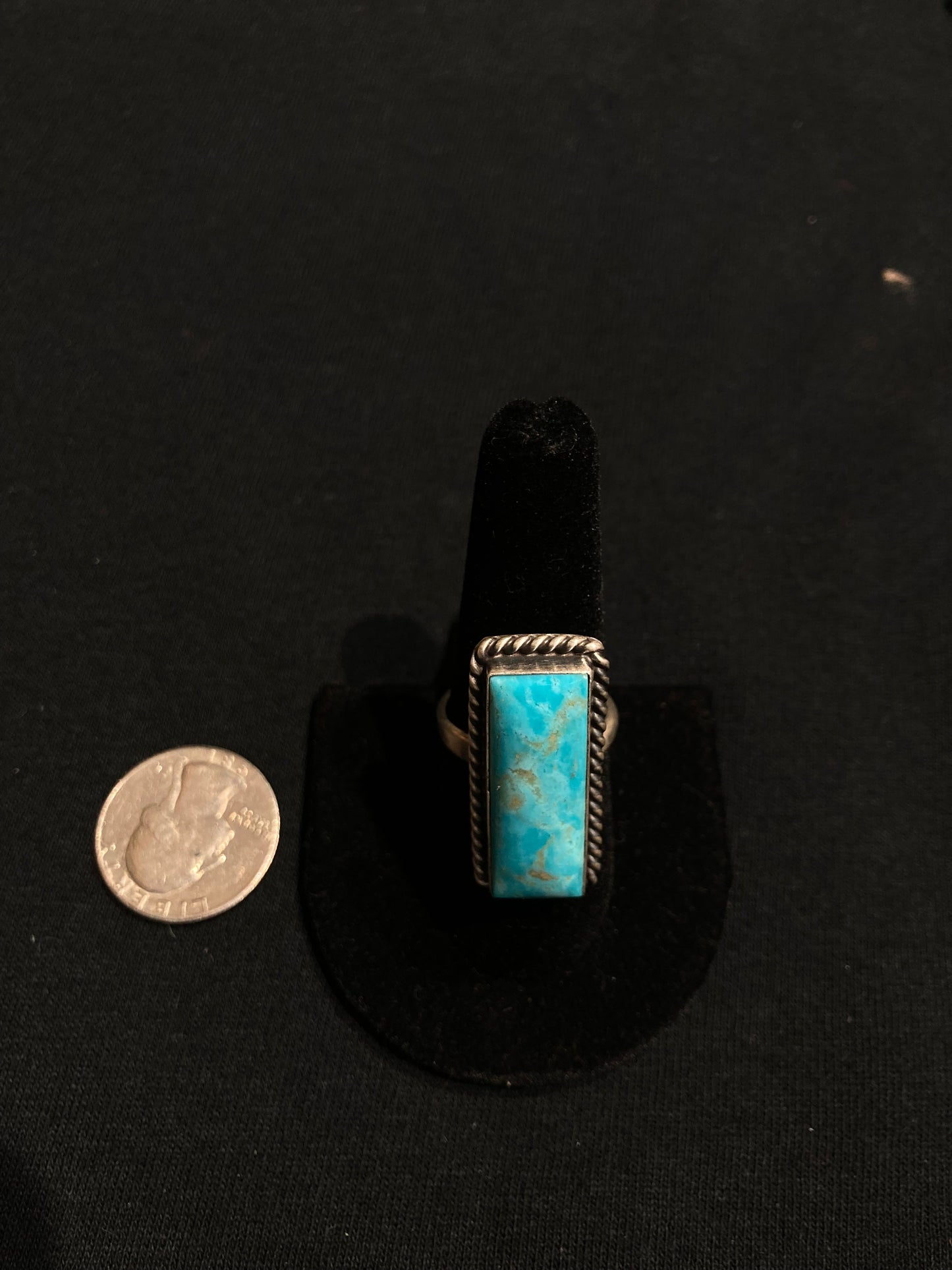 Adjustable Kingman Turquoise Bar Ring by Alfred Martinez, Navajo