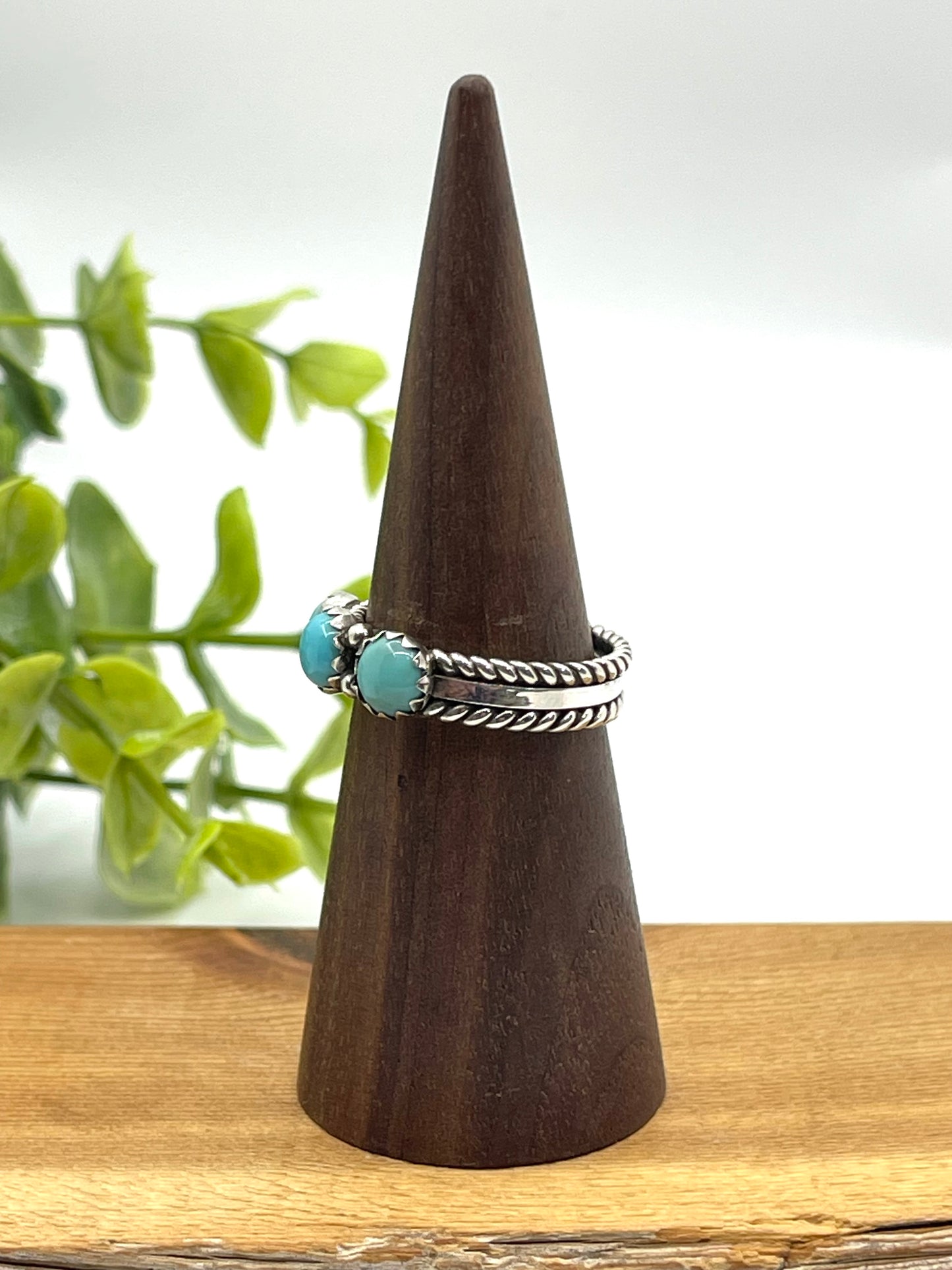 9.0 3 Stone Turquoise Ring by Ray King, Navajo