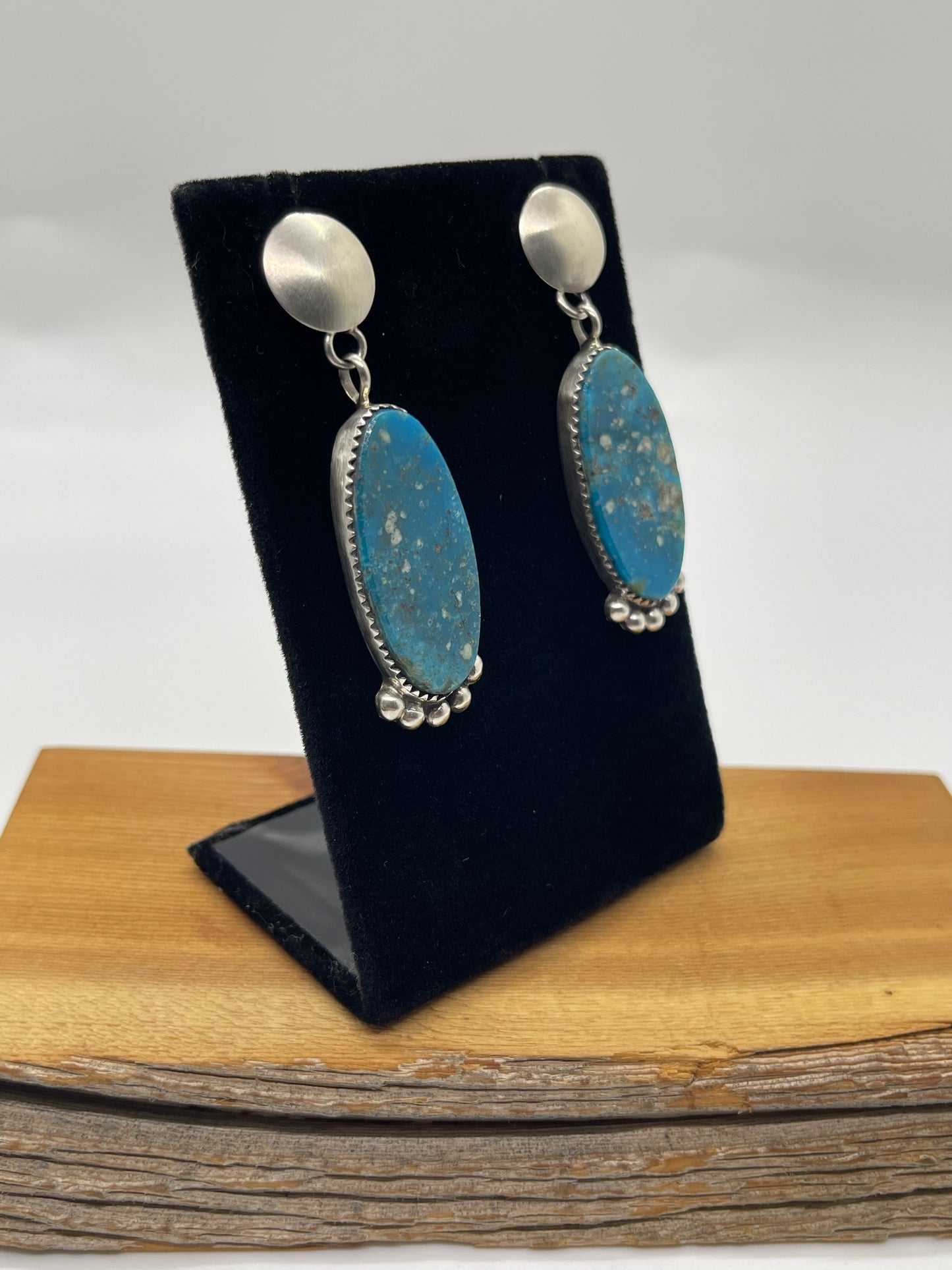 Turquoise Oval Post Dangle Earrings by Selina Warner, Navajo