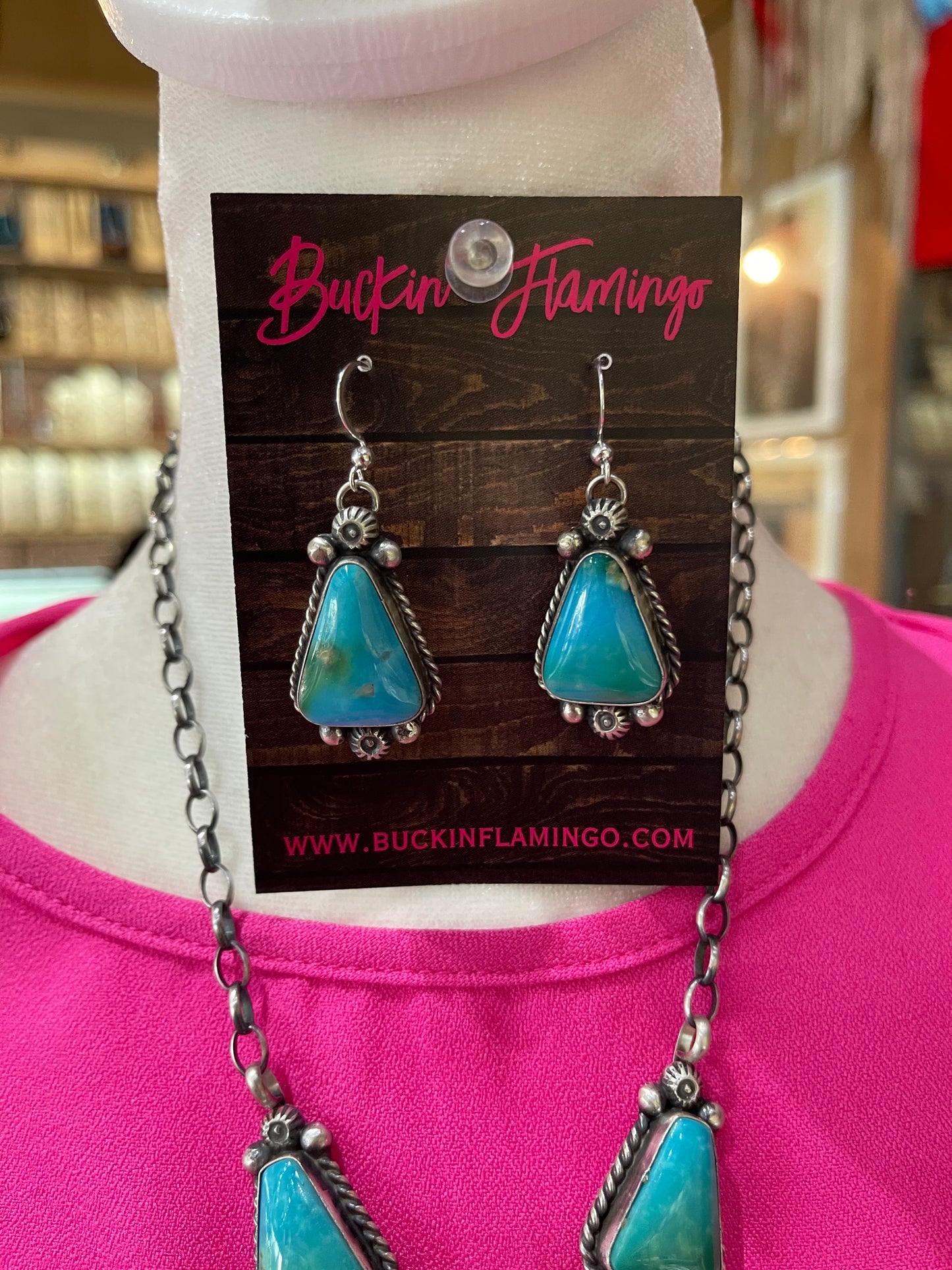 18" Turquoise Lariat Necklace and Dangle Earrings Set by Augustine Largo, Navajo