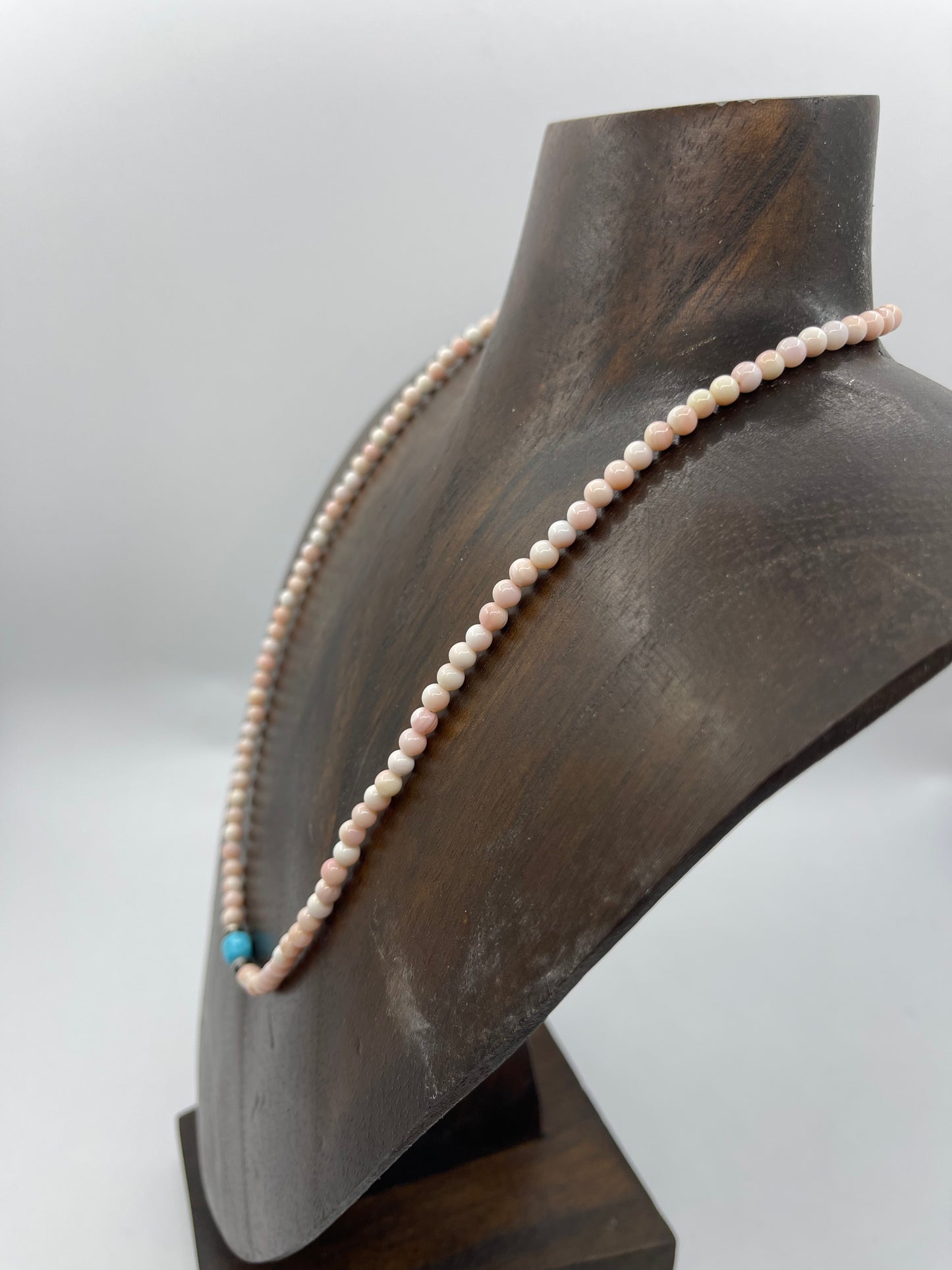 18" Pink Conch Shell and Turquoise Necklace with 3mm Navajo Pearls