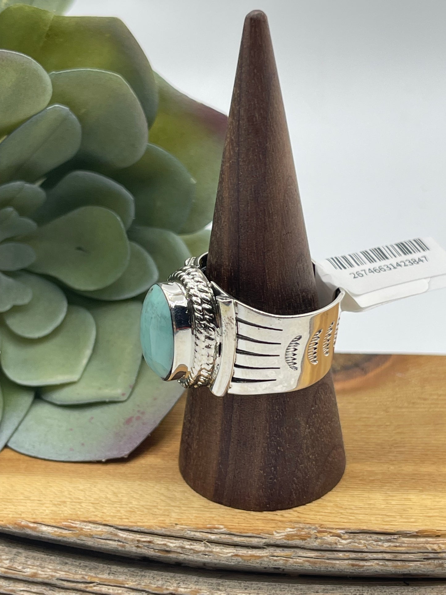 14.0 Kingman Turquoise Oval Ring by Bucky Belin, Navajo