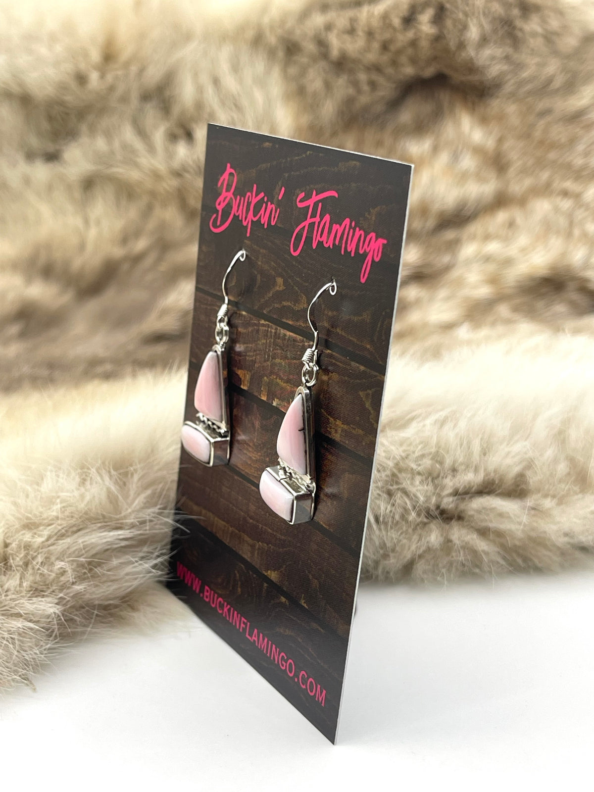 2 Stone Pink Conch Shell Earrings by Desiri Martin, Navajo