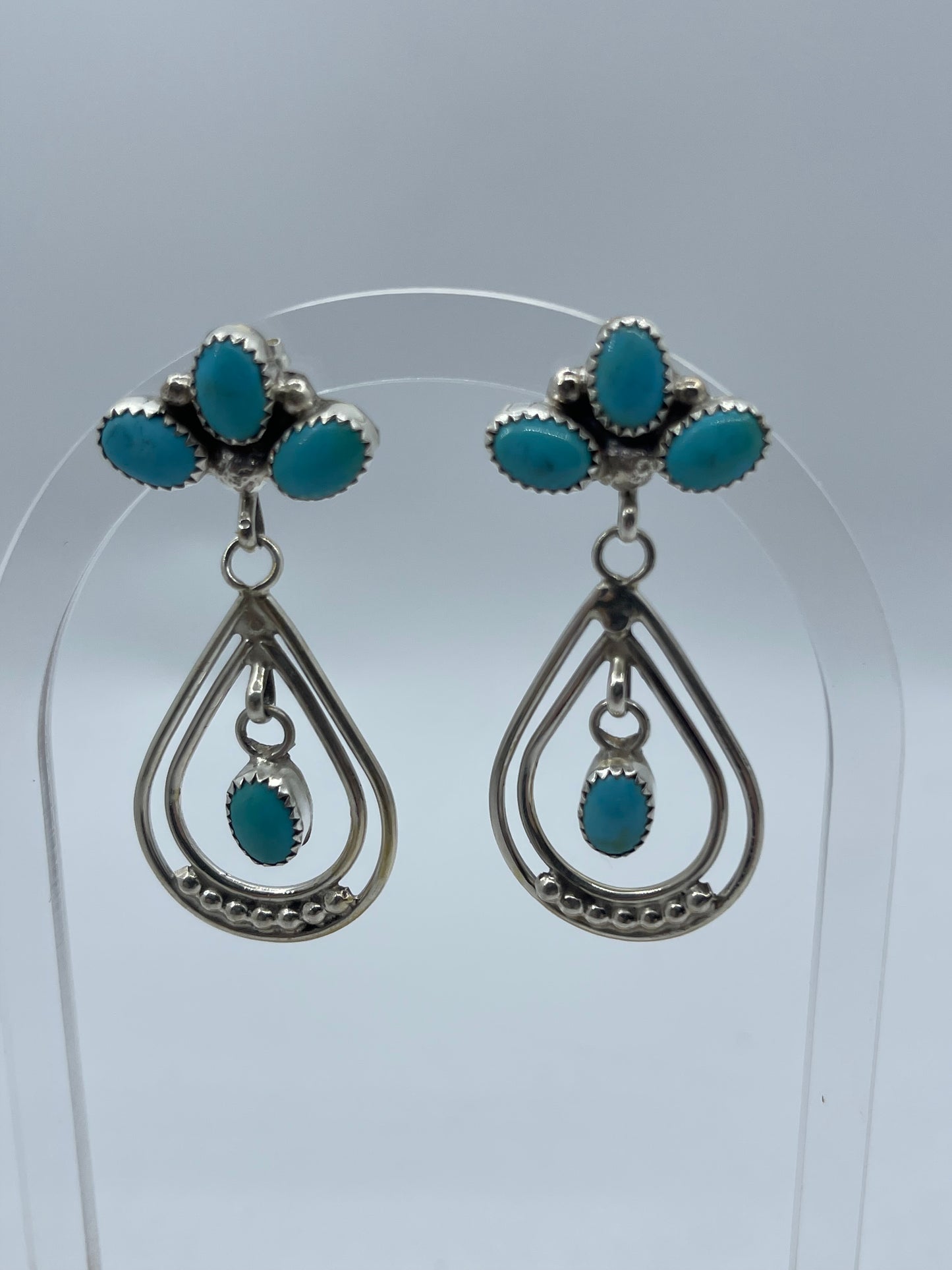 LOT 59 1/4 Sleeping Beauty Turquoise Cluster Teardrop Post Dangle earrings by Anna Spencer, Navajo
