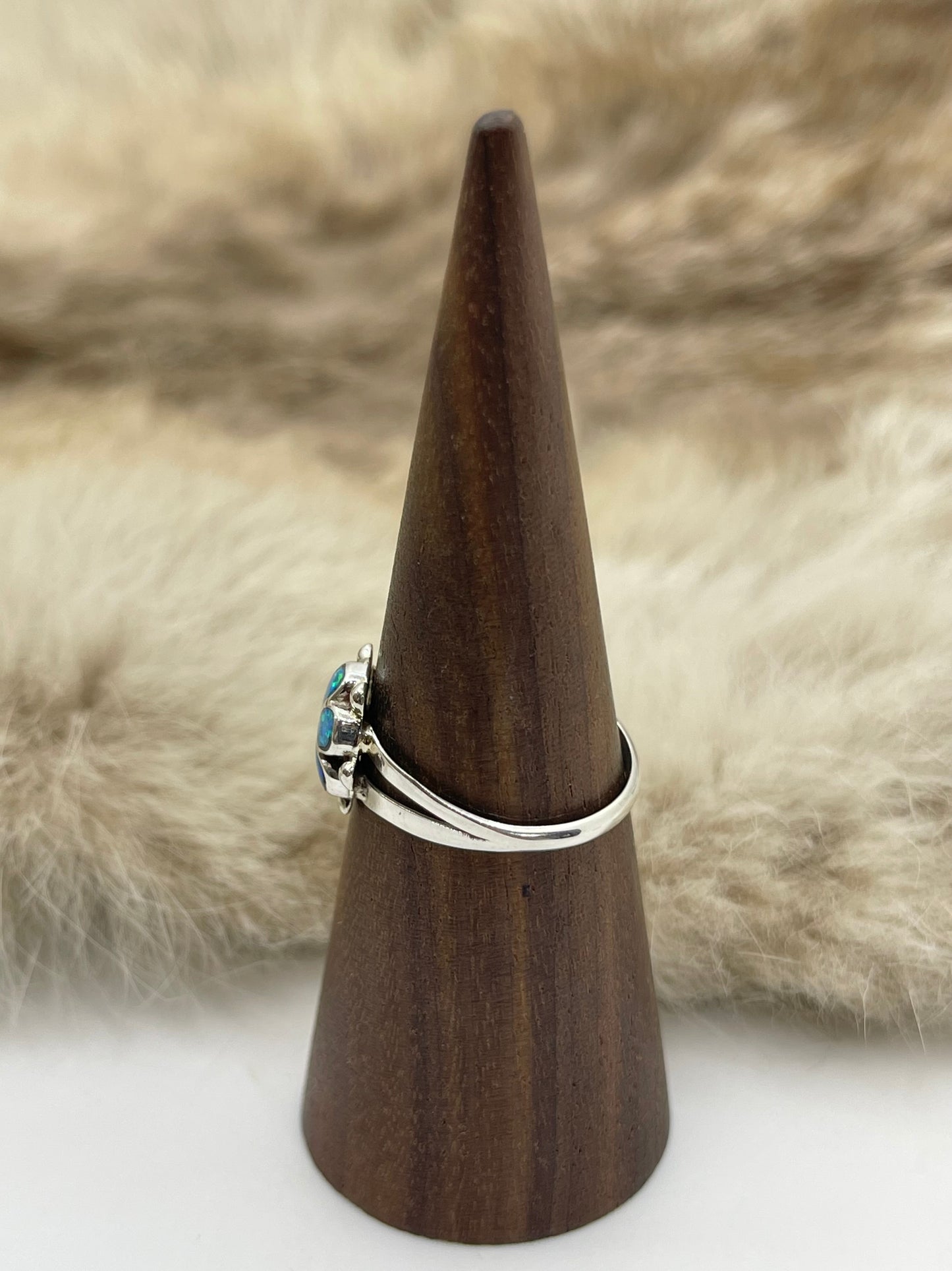 9.5 Blue Opal Ring by Bernadette Hattie, Zuni