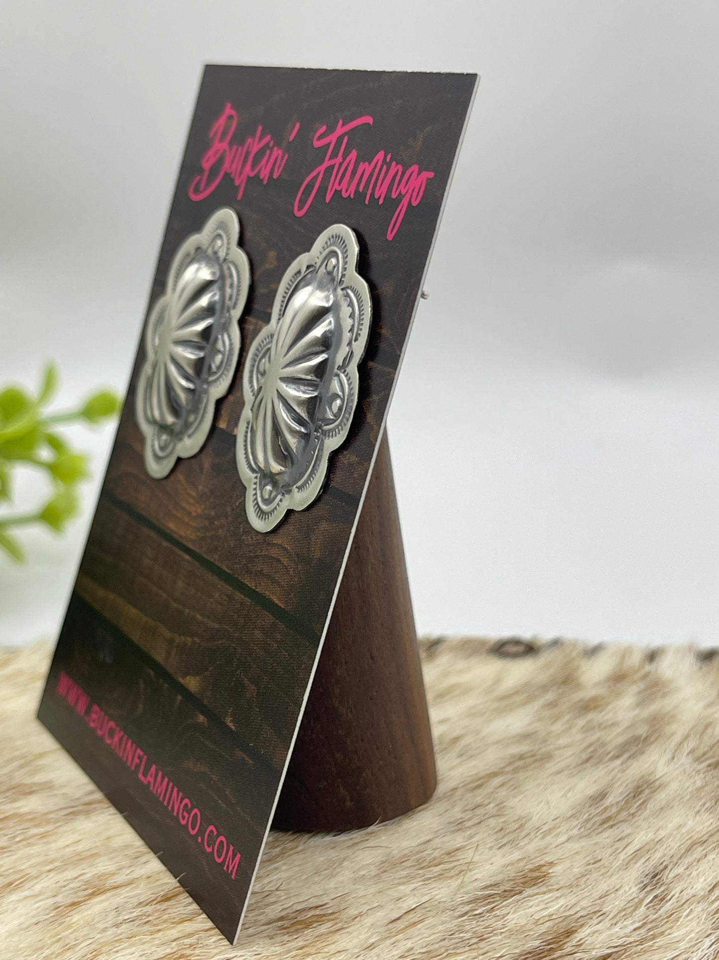 Oval Concho Top Post Earrings by Lavina Benally, Navajo
