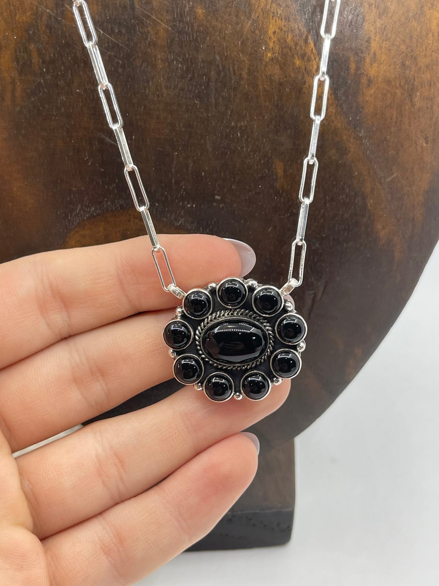 18" Black Onyx Cluster Necklace