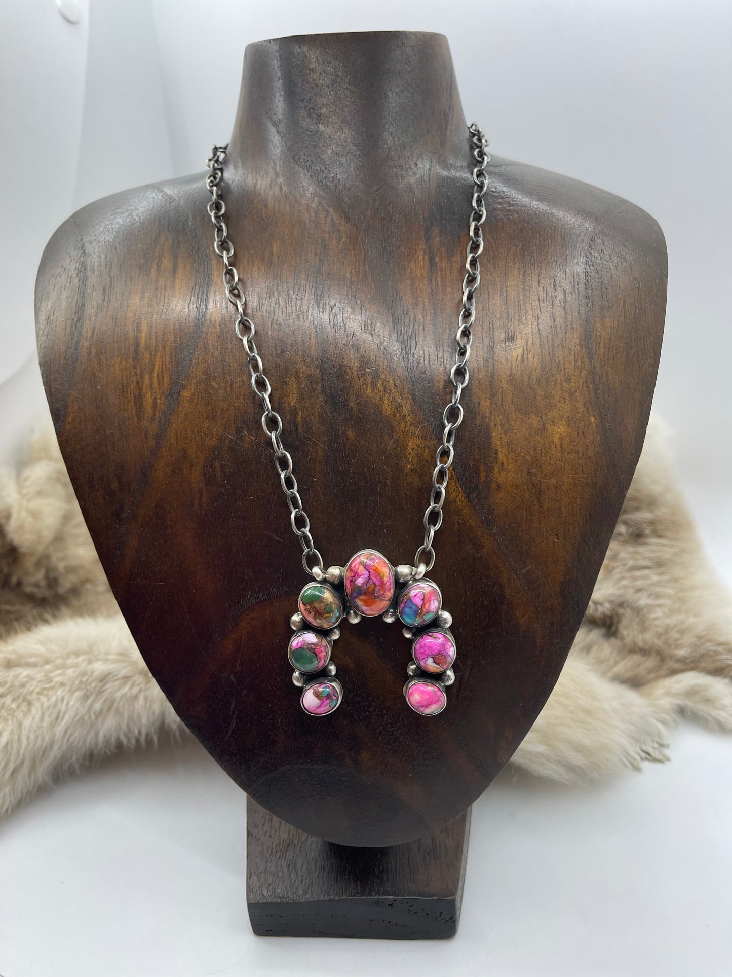 16" Pink Dahlia Naja Necklace by Augustine Largo, Navajo