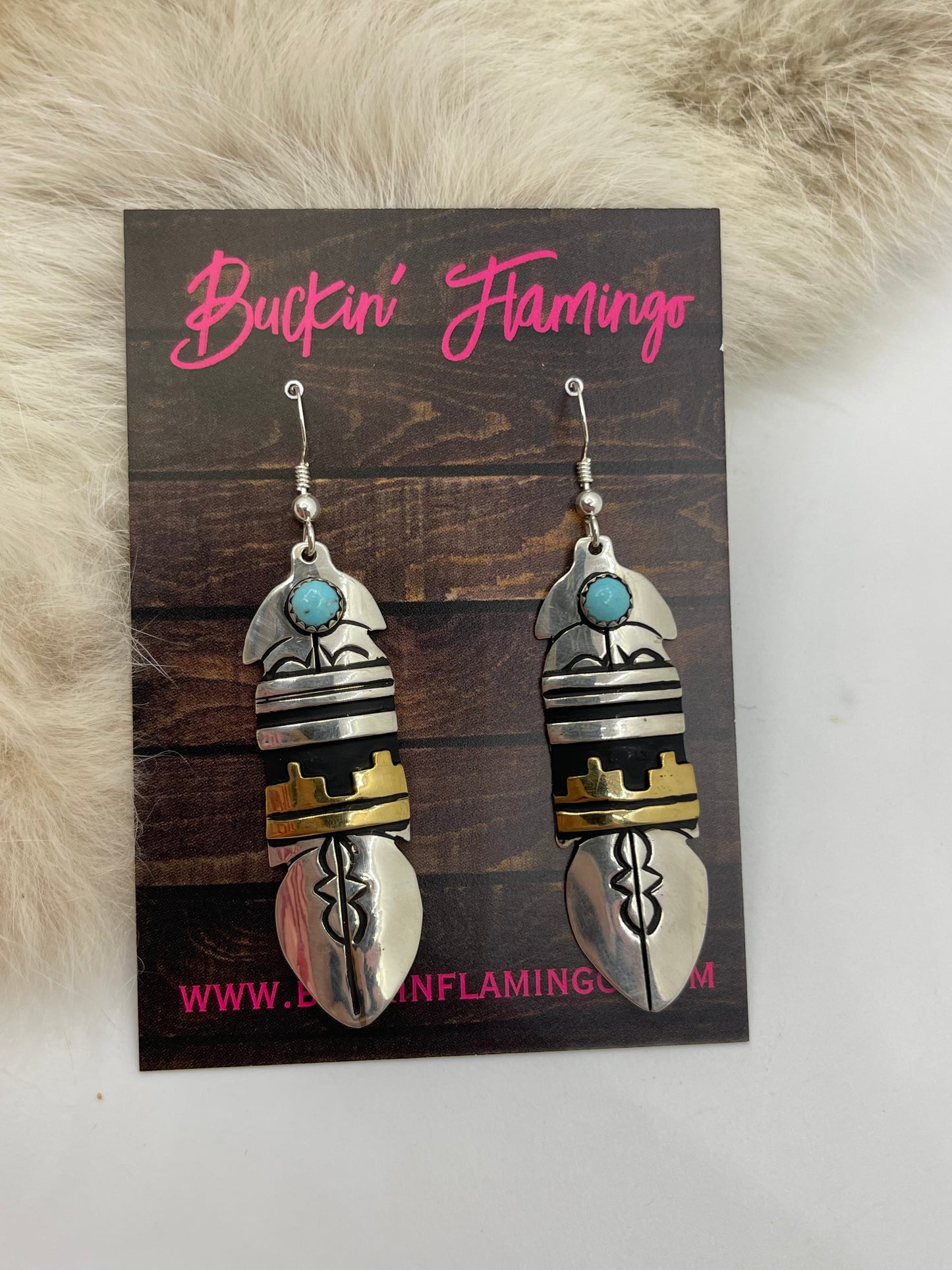 Silver And Brass Feather Earrings By Tommy And Rose Singer, Navajo